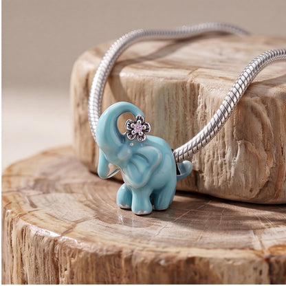Blue Elephant Charm close-up on a bracelet