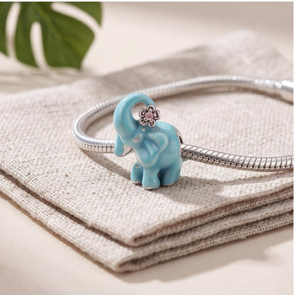 Blue Elephant Charm on a silver charm bracelet