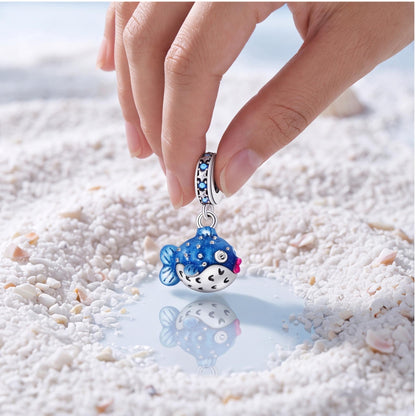 Puffer Fish Dangle Charm on a bracelet with other charms