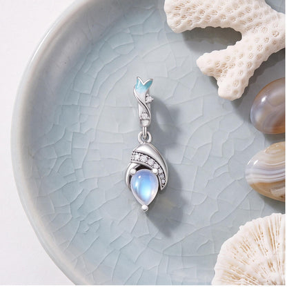 Moonstone Leaf Dangle on a silver charm bracelet