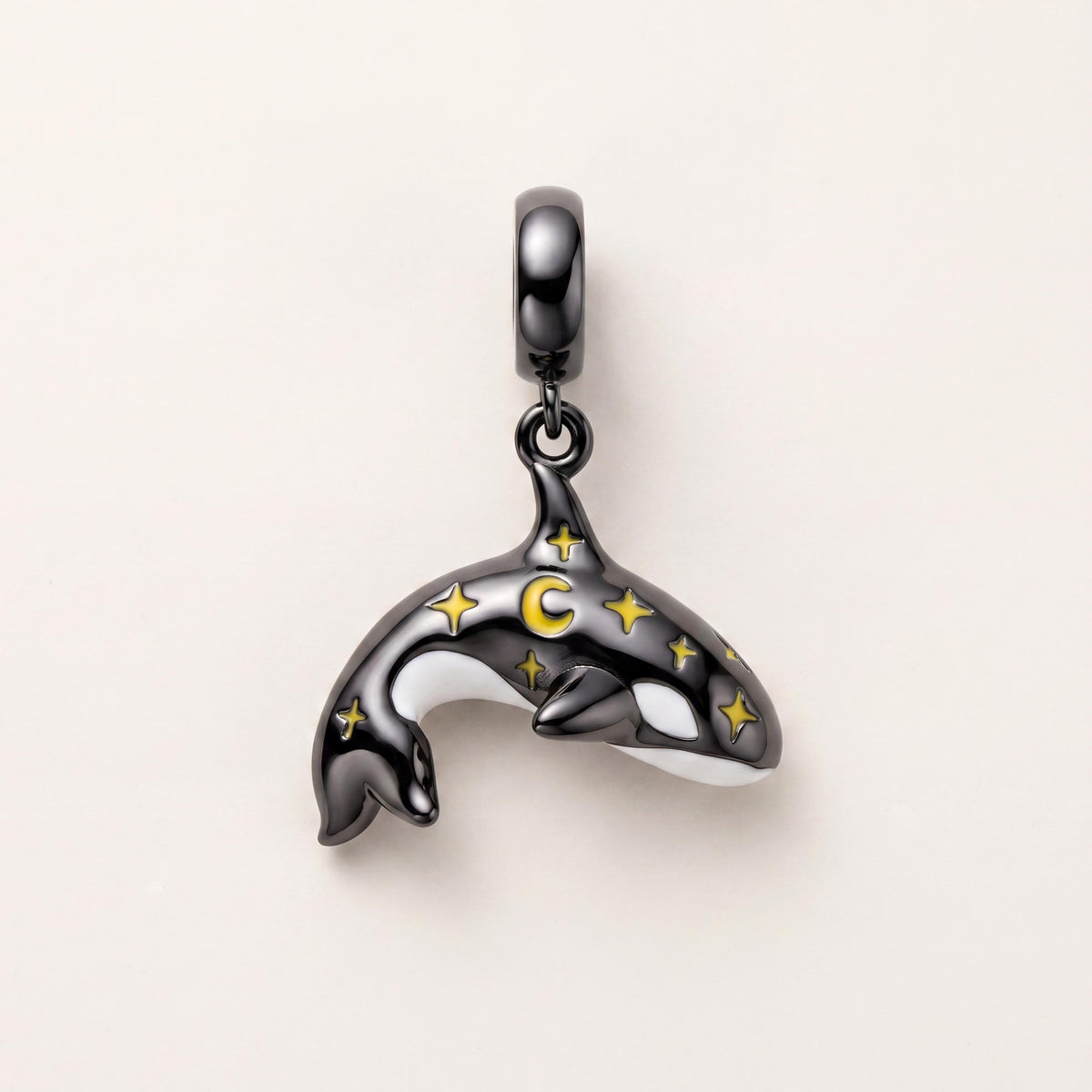 Celestial Orca Dangle in 925 sterling silver with black and yellow enamel, fits European-style charm bracelets