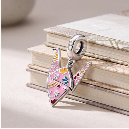 Origami Crane Dangle close-up on a bracelet