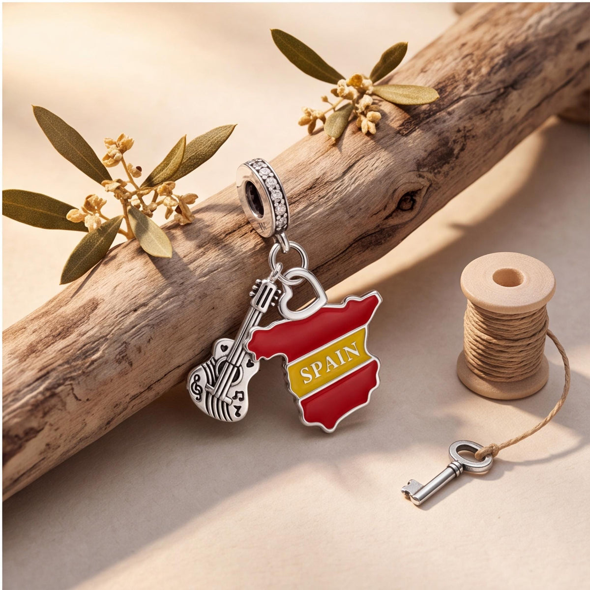 Spain Map Guitar Dangle on a silver charm bracelet