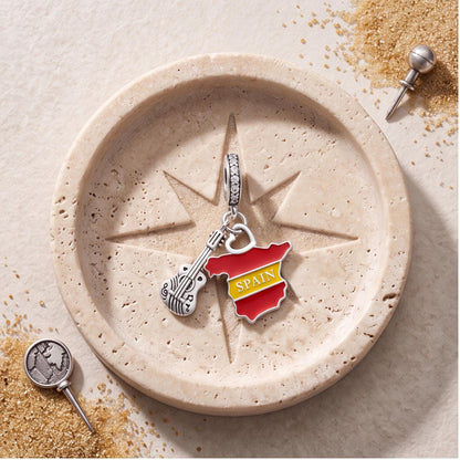 Spain Map Guitar Dangle on a bracelet with other charms