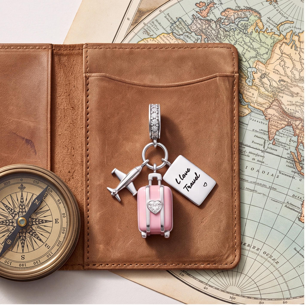 Travel Suitcase Dangle on a bracelet with other charms
