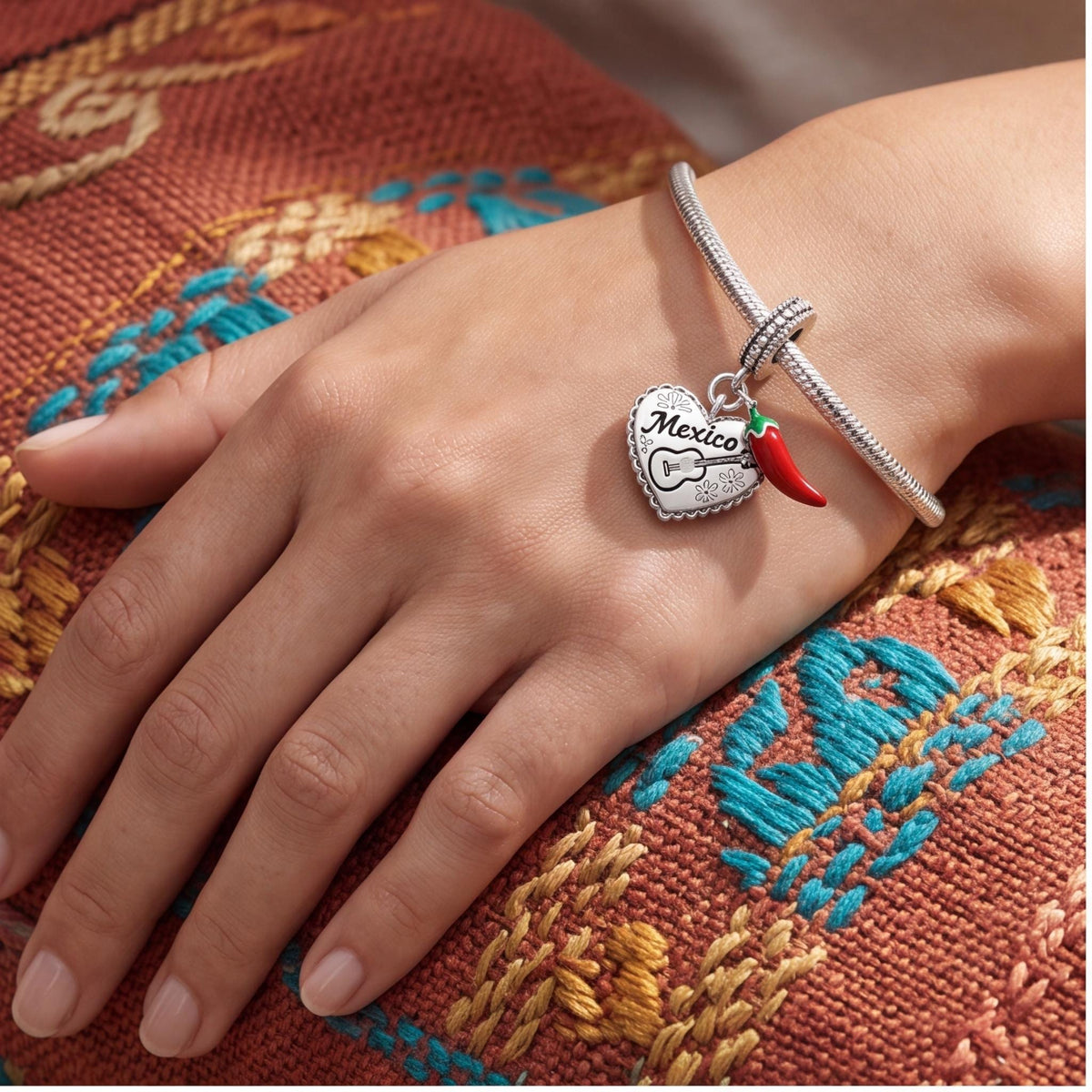 Mexico Heart Dangle worn on a charm bracelet