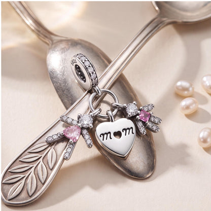 Mom Heart Kids Dangle Charm on a bracelet with other charms
