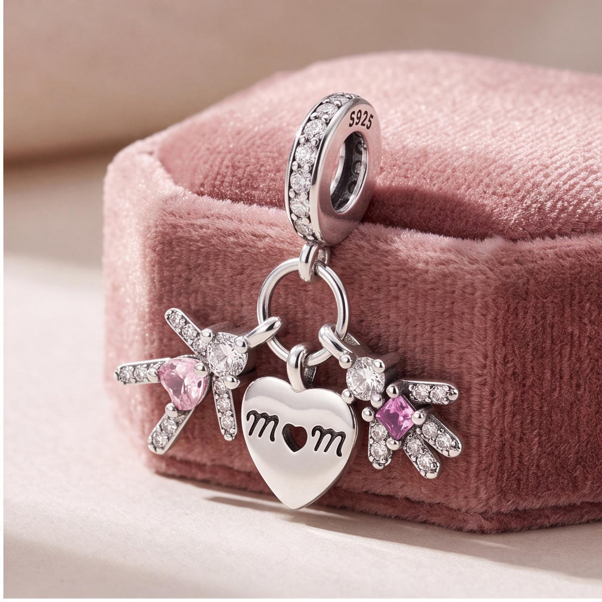 Mom Heart Kids Dangle Charm styled as a gift