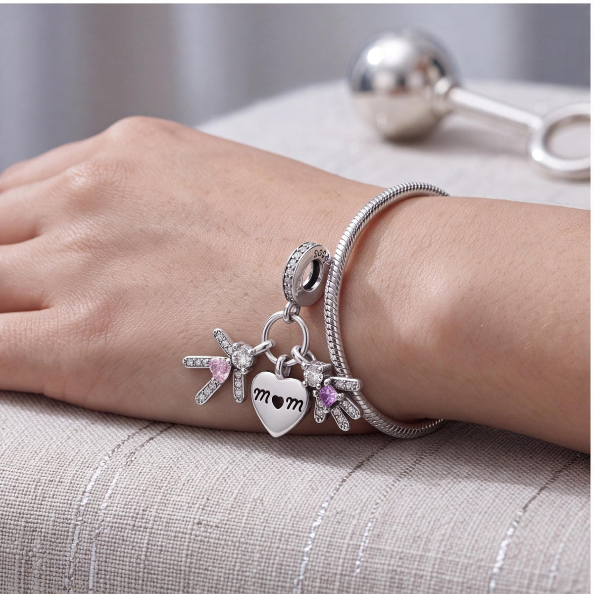 Mom Heart Kids Dangle Charm, sterling silver dangle charm, photo 7