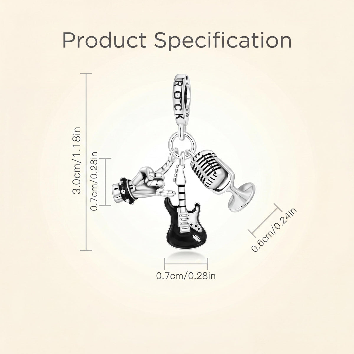 Rock Music Dangle size and details