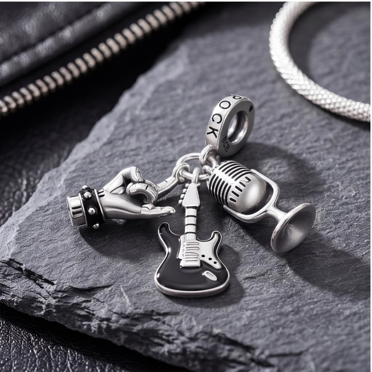 Rock Music Dangle on a silver charm bracelet