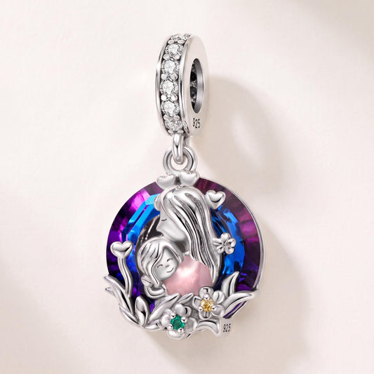 Mother Child Gradient Disc Dangle in 925 sterling silver with sparkling stones, fits European-style charm bracelets