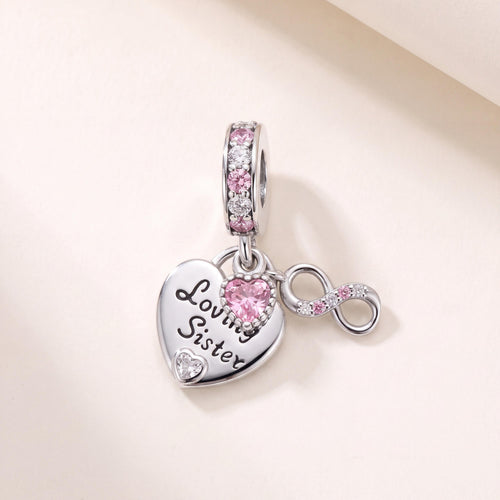 Loving Sister Infinity Dangle in 925 sterling silver with sparkling stones, fits European-style charm bracelets