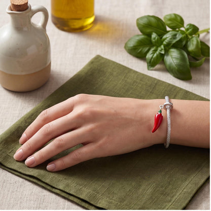 Red Chilli Pepper Charm worn on a charm bracelet