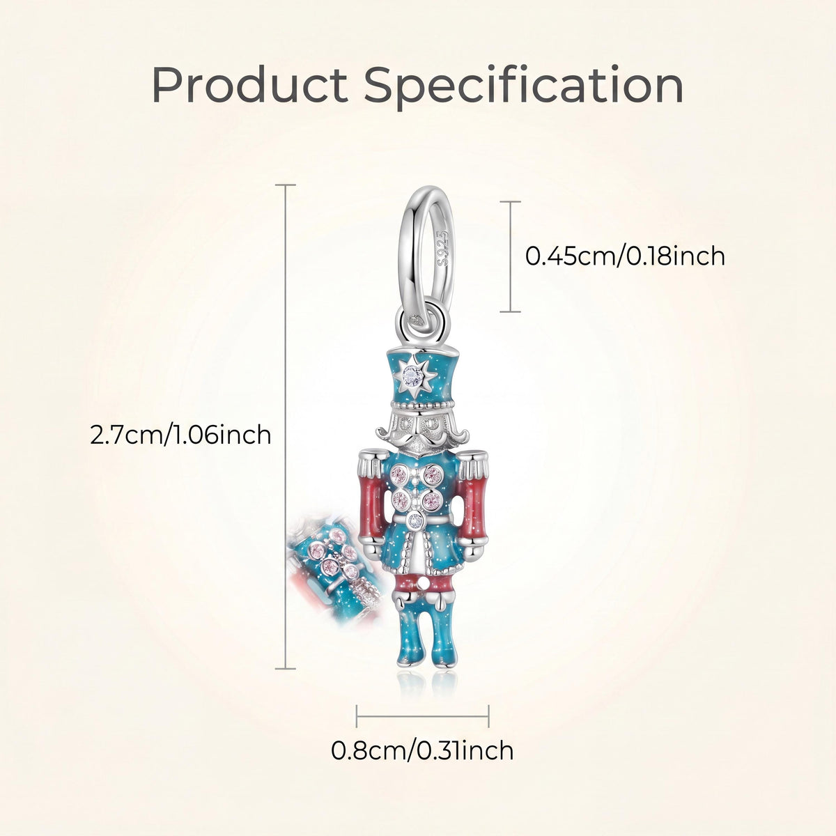 Nutcracker Soldier Charm size and details