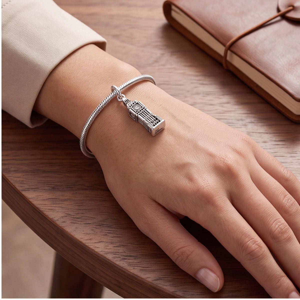 Big Ben Tower Dangle worn on a charm bracelet