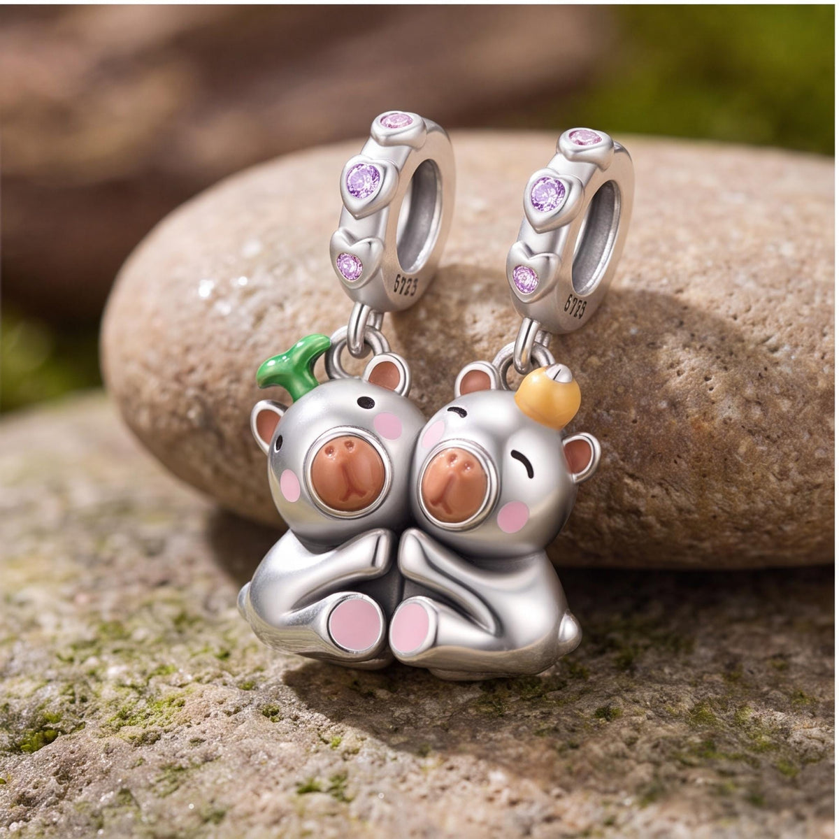 Magnetic Bear Pair Charm on a silver charm bracelet