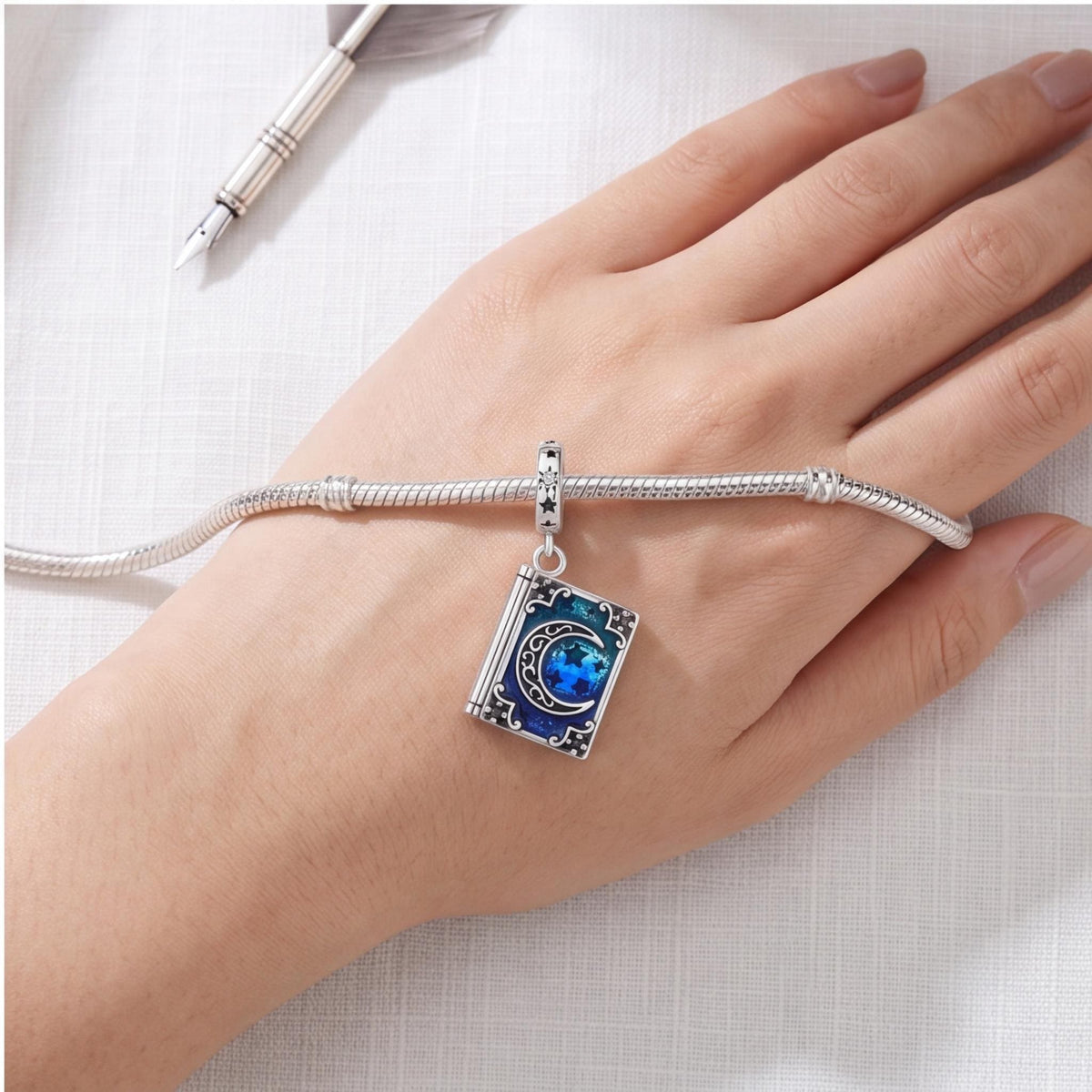 Magic Book Moon Charm, sterling silver dangle charm, photo 7