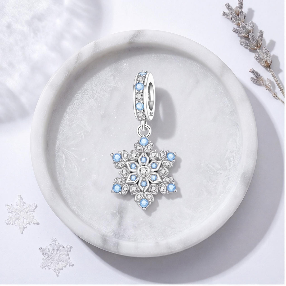 Blue Snowflake Dangle Charm, sterling silver dangle charm, photo 8