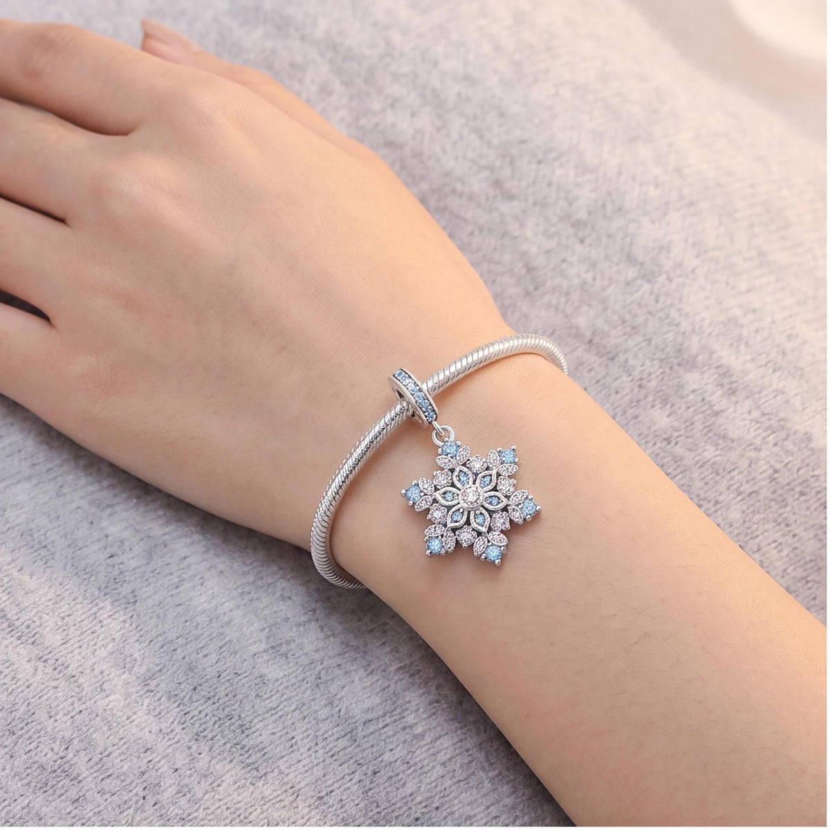 Blue Snowflake Dangle Charm, sterling silver dangle charm, photo 7