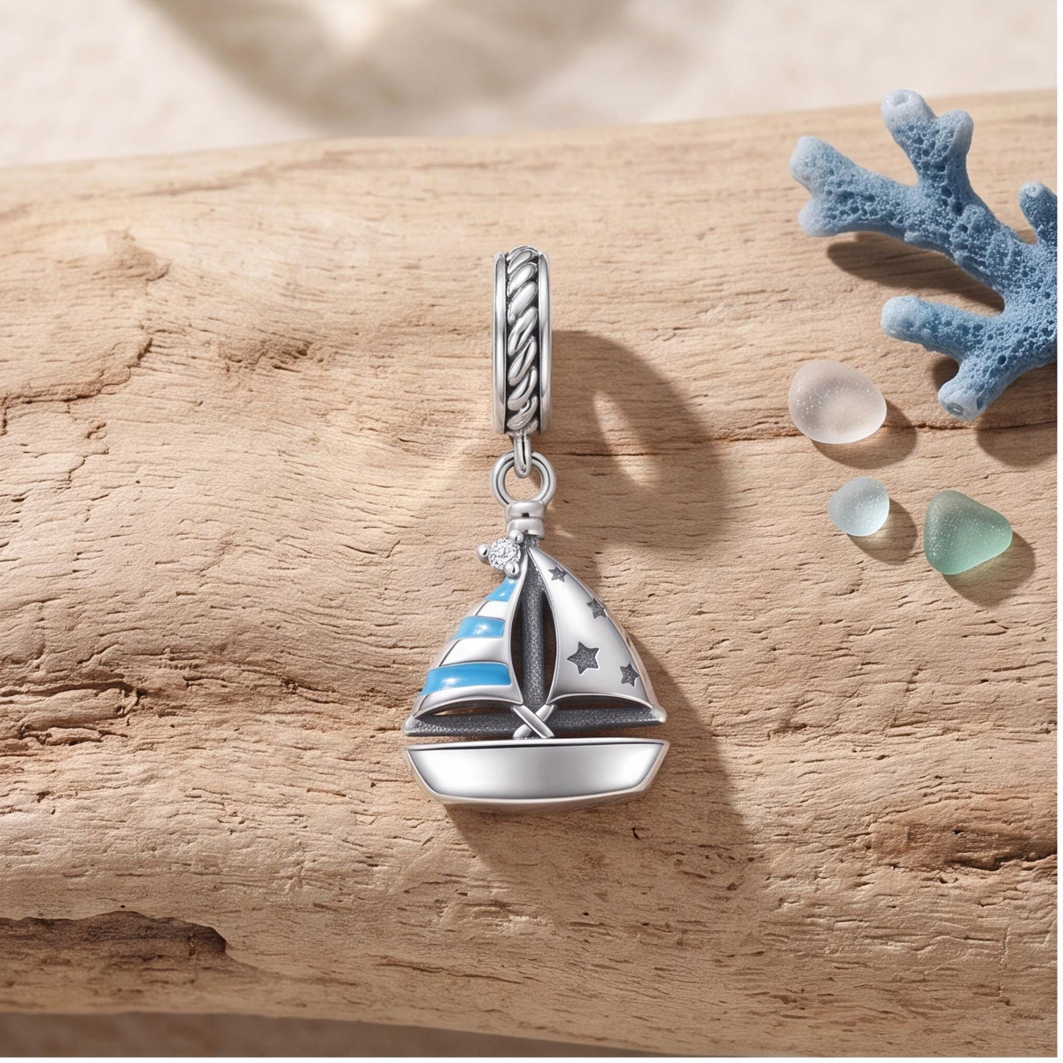 Sailboat Dangle Charm on a silver charm bracelet