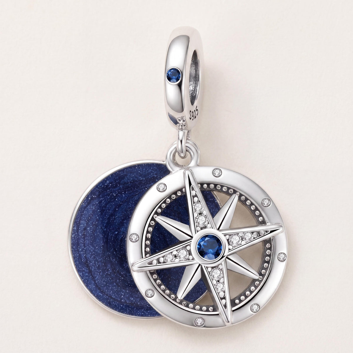 Compass Heart Dangle Charm, another close-up view