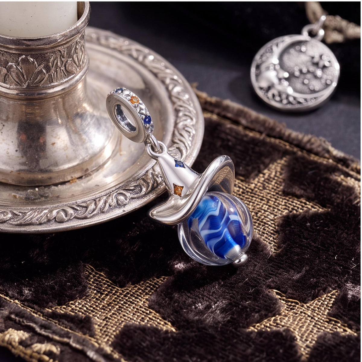 Wizard Hat Orb Charm, sterling silver dangle charm, photo 7