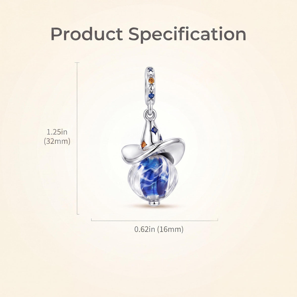 Wizard Hat Orb Charm size and details