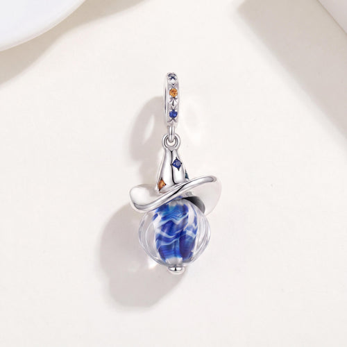 Wizard Hat Orb Charm in 925 sterling silver with sparkling stones, fits European-style charm bracelets