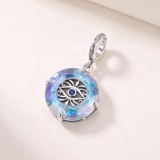 Eye of Horus Charm in 925 sterling silver with sparkling stones, fits European-style charm bracelets