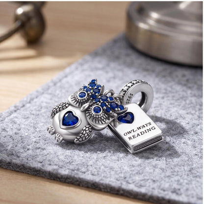 Owl Reading Book Charm styled as a gift
