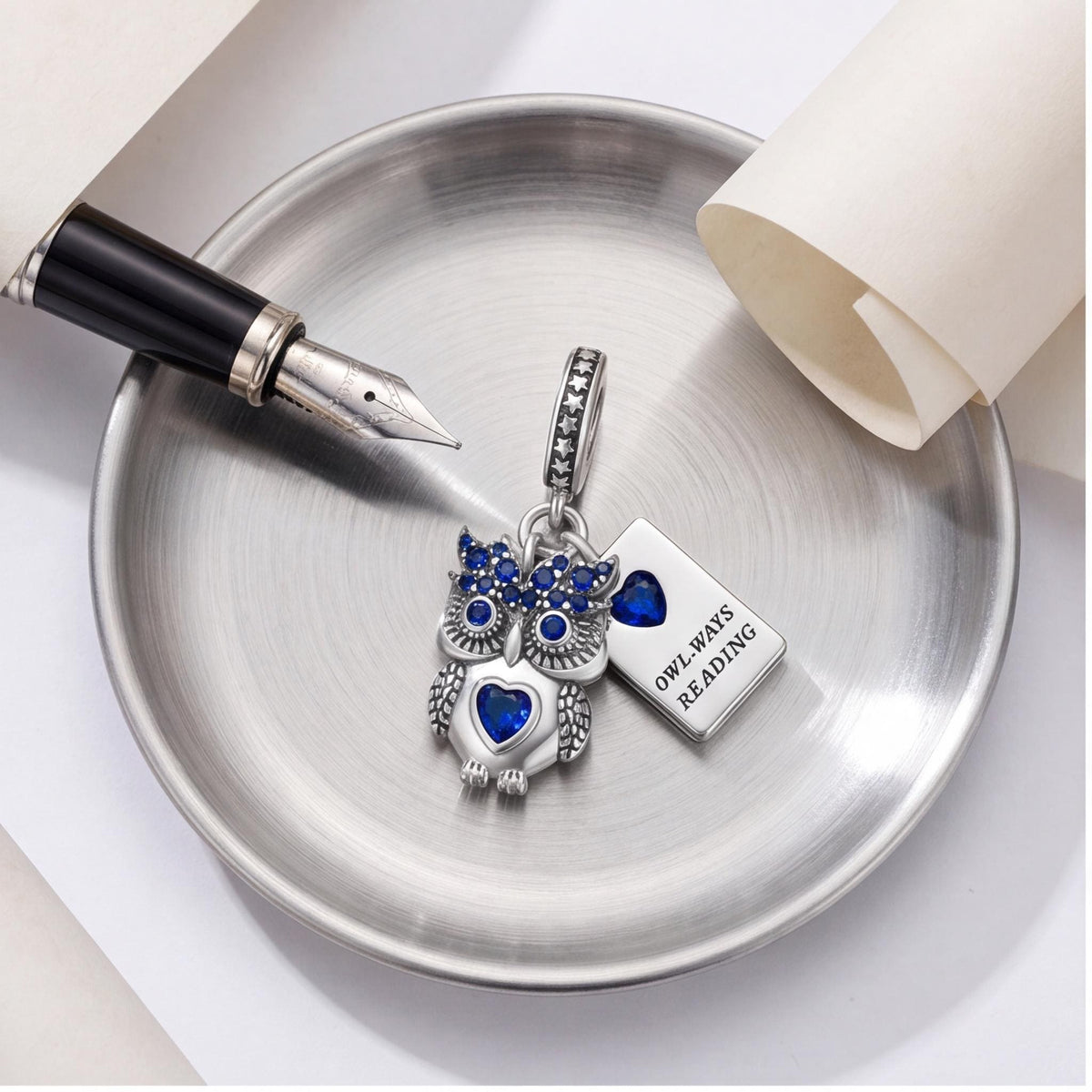 Owl Reading Book Charm, sterling silver dangle charm, photo 7