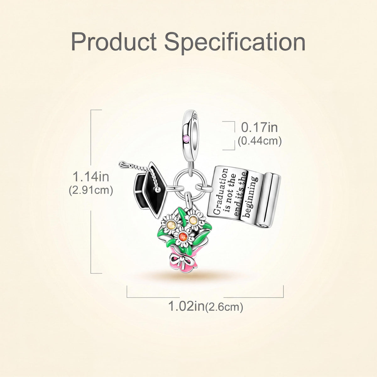 Graduation Dangle Charm size and details