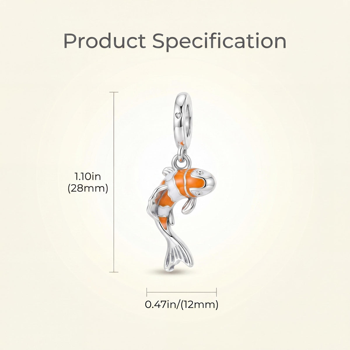 Koi Fish Dangle Charm size and details