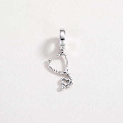 Stethoscope Heart Dangle in 925 sterling silver with sparkling stones, fits European-style charm bracelets