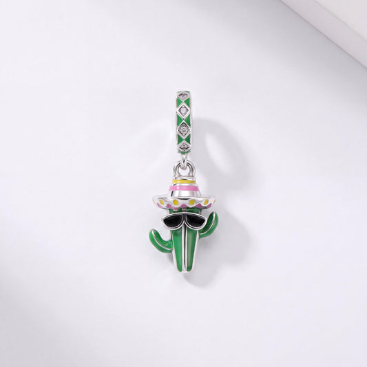 Cactus Sombrero Dangle in 925 sterling silver with enamel and sparkling stones, fits European-style charm bracelets