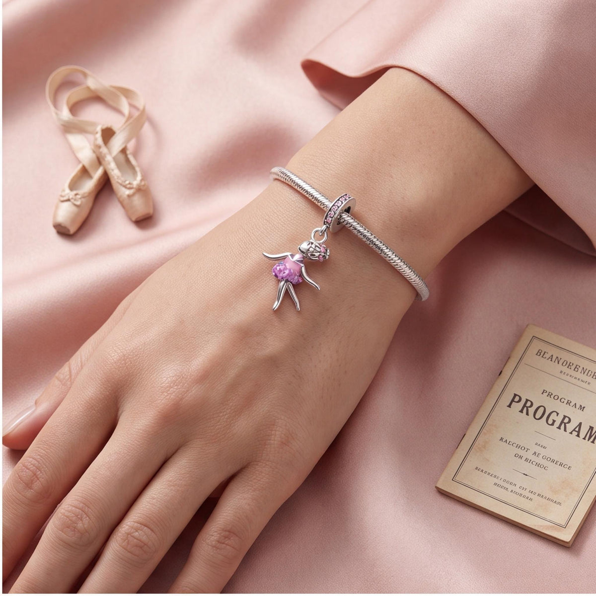 Ballerina Dangle Charm close-up on a bracelet