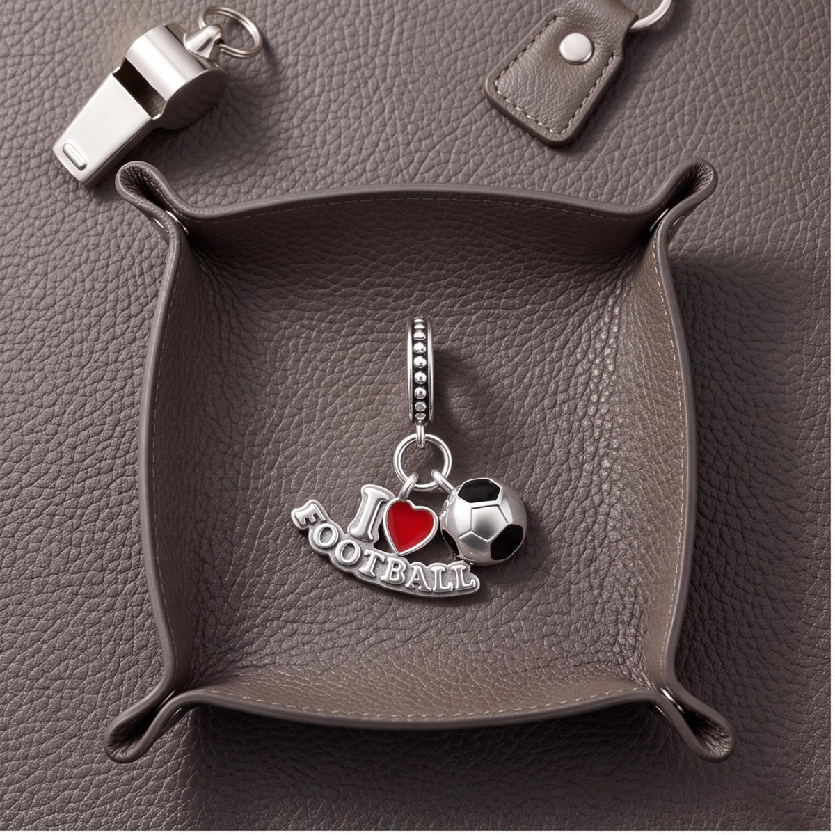 Love Football Charm worn on a charm bracelet