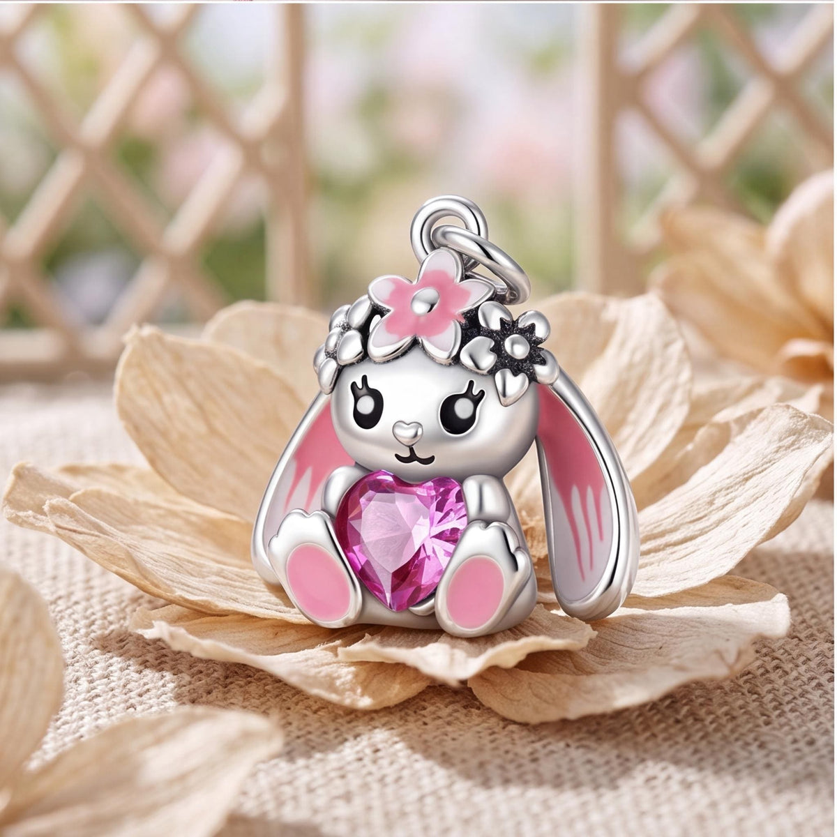 Pink Heart Bunny Dangle styled as a gift