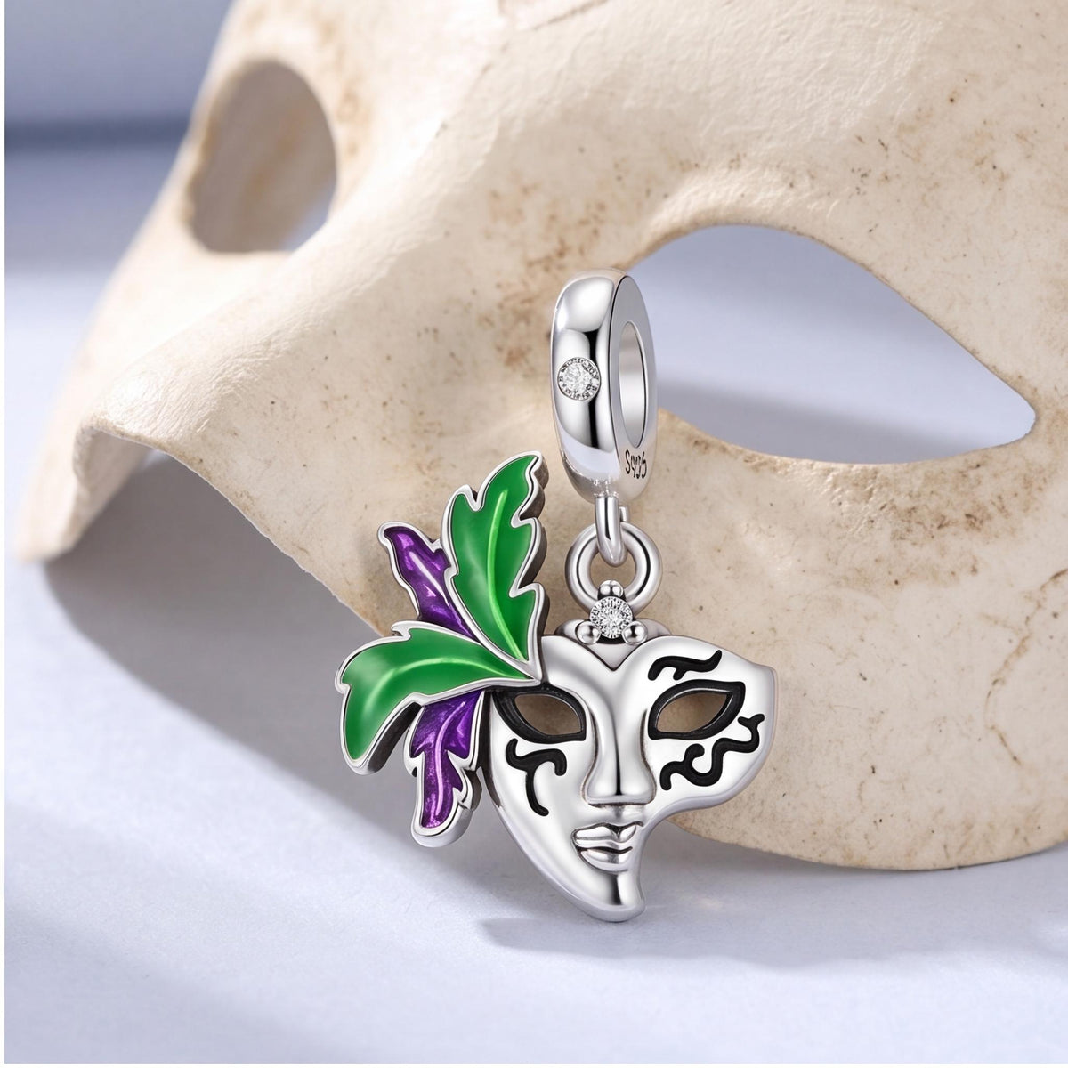 Masquerade Mask Charm, sterling silver dangle charm, photo 7