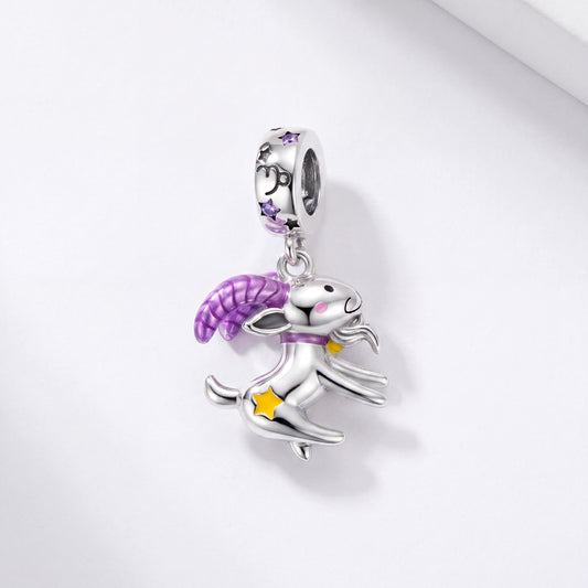 Leaping Capricorn Goat Dangle in 925 sterling silver with enamel and sparkling stones, fits European-style charm bracelets