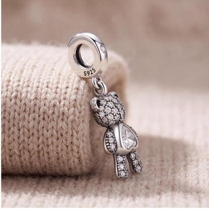 Teddy Bear Heart Dangle on a silver charm bracelet