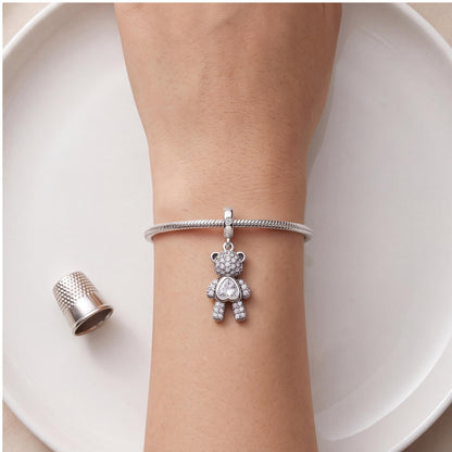 Teddy Bear Heart Dangle worn on a charm bracelet