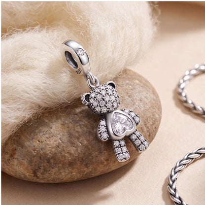 Teddy Bear Heart Dangle, sterling silver dangle charm, photo 7