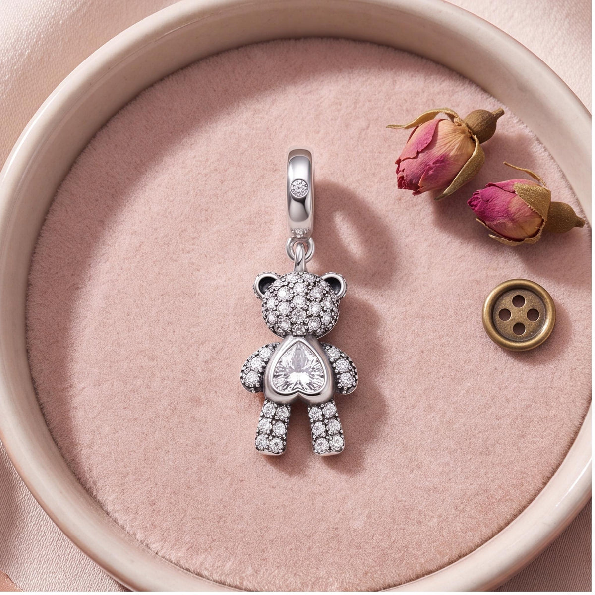 Teddy Bear Heart Dangle, sterling silver dangle charm, photo 8