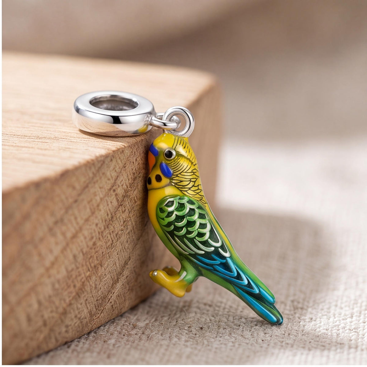 Budgerigar Dangle on a silver charm bracelet