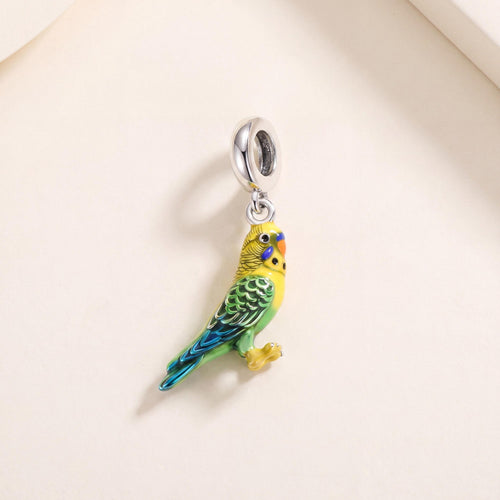 Budgerigar Dangle in 925 sterling silver with enamel, fits European-style charm bracelets