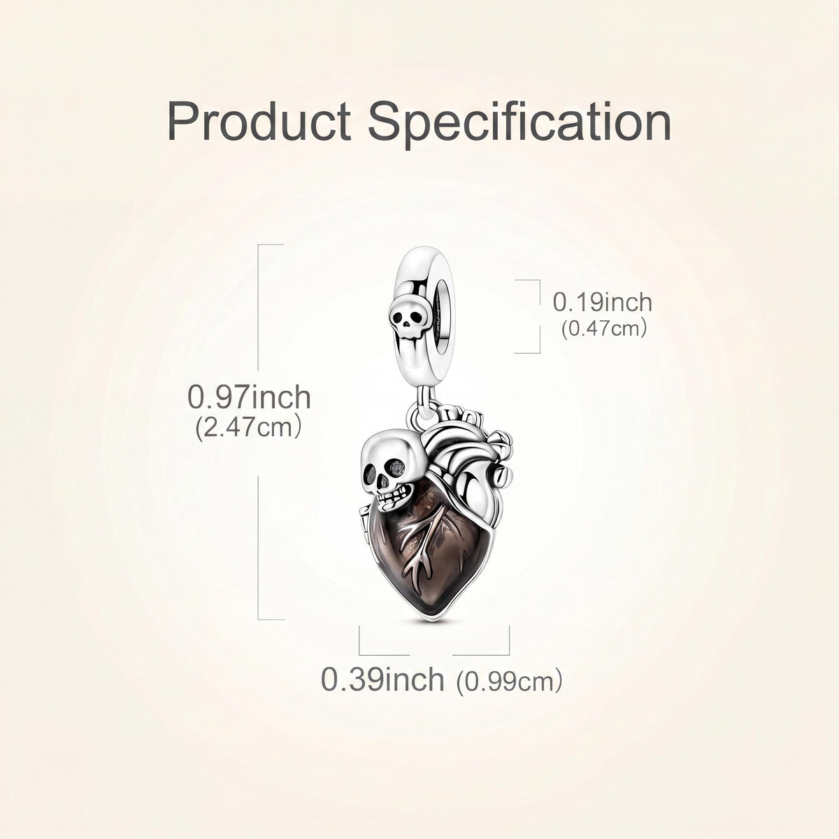 Skull Heart Dangle size and details