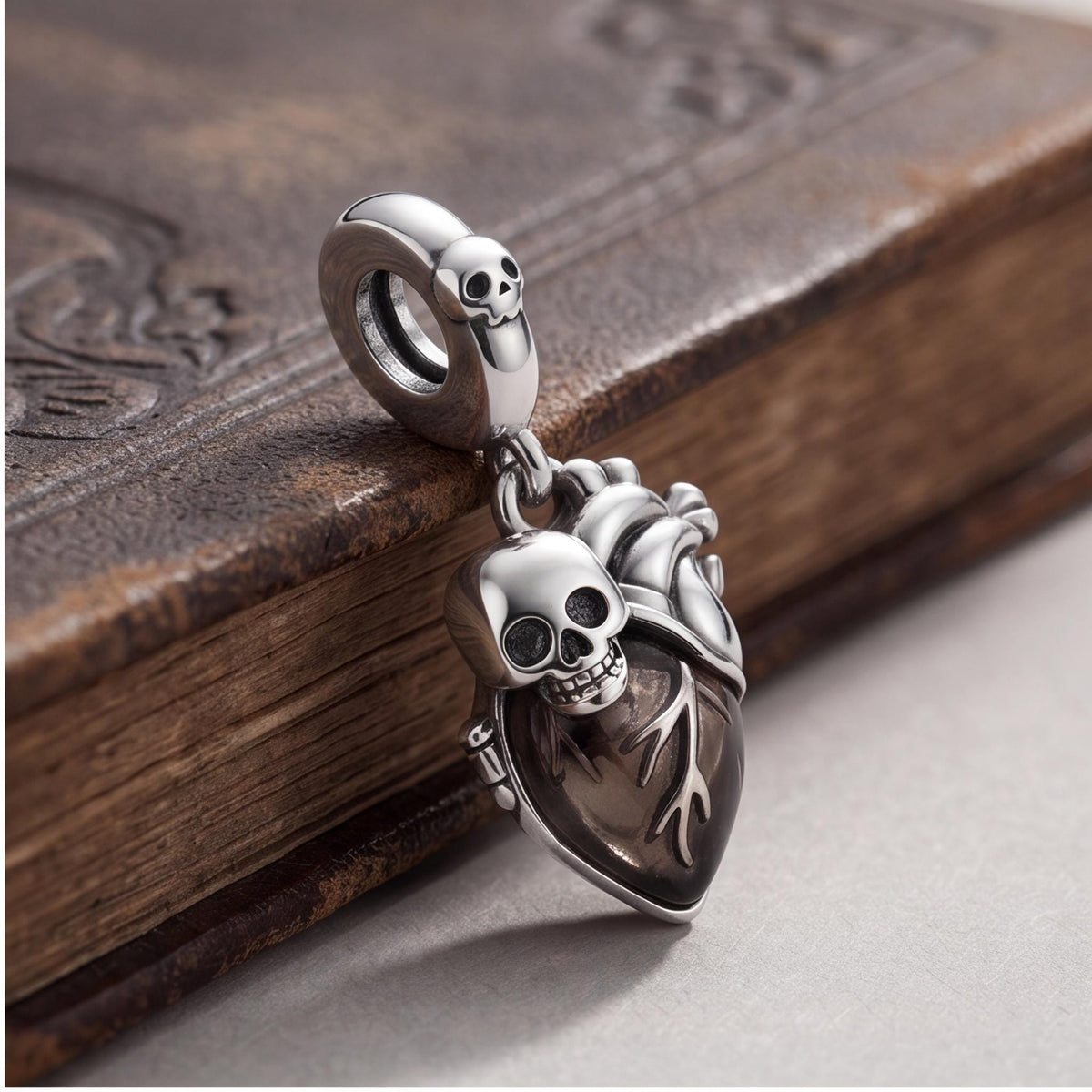 Skull Heart Dangle, sterling silver dangle charm, photo 10