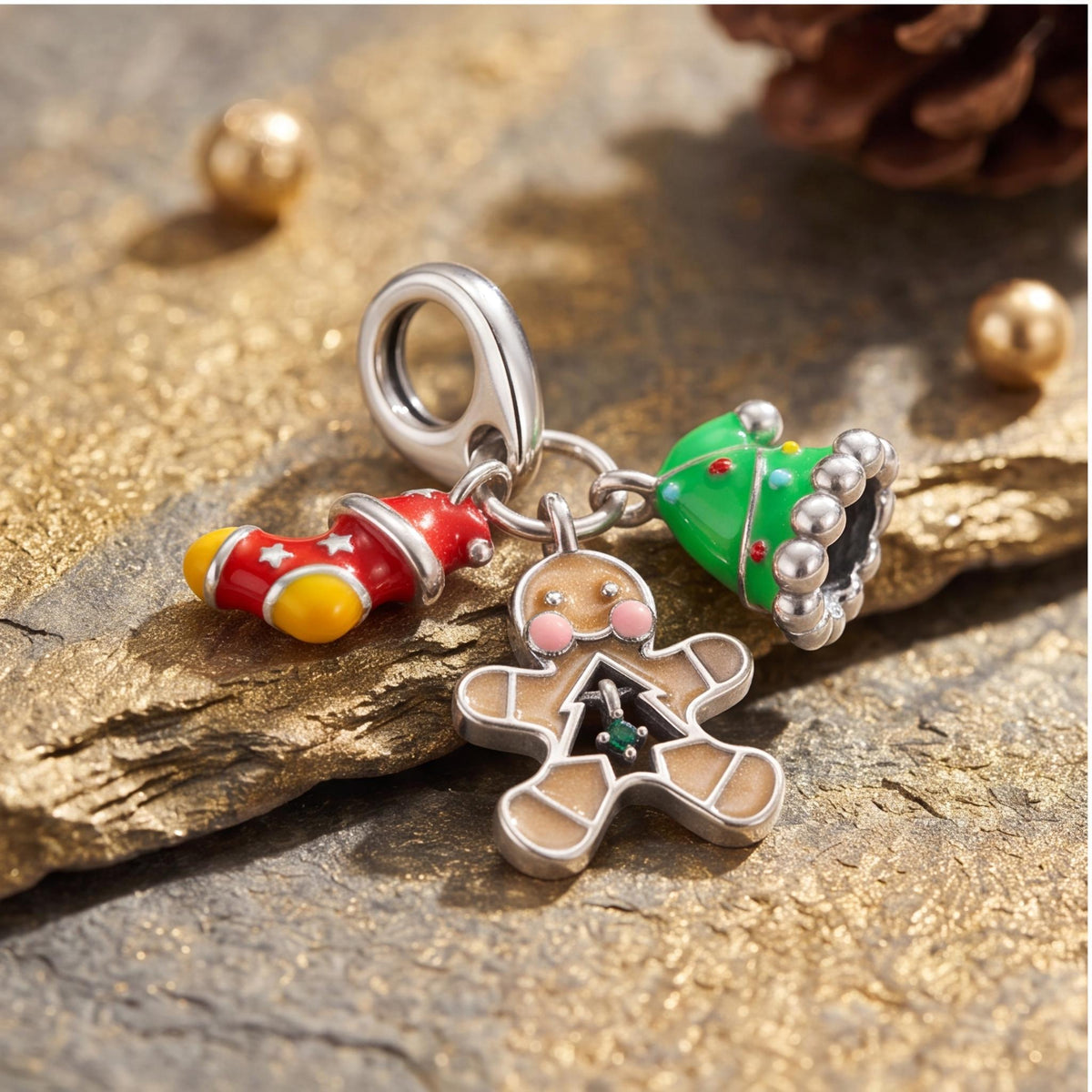 Gingerbread Cluster Charm, sterling silver dangle charm, photo 7